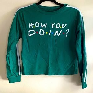 “Friends” “How you doing” green crop top shirt